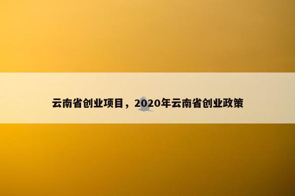 云南省创业项目，2020年云南省创业政策