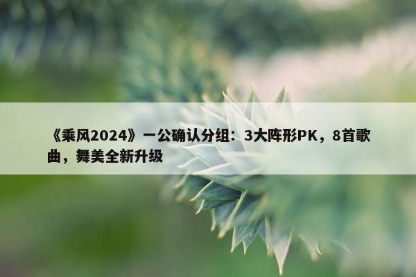 《乘风2024》一公确认分组：3大阵形PK，8首歌曲，舞美全新升级