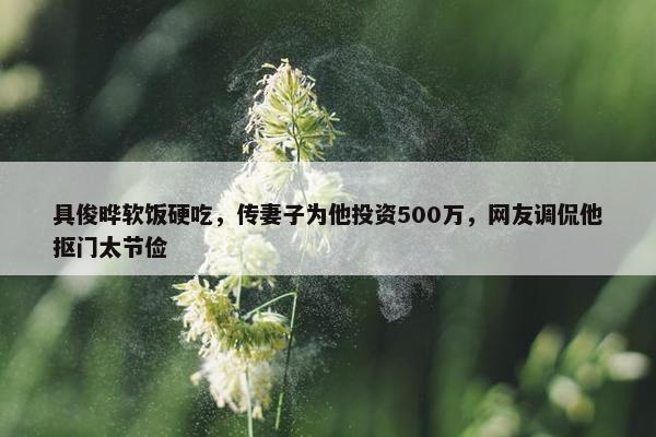 具俊晔软饭硬吃，传妻子为他投资500万，网友调侃他抠门太节俭