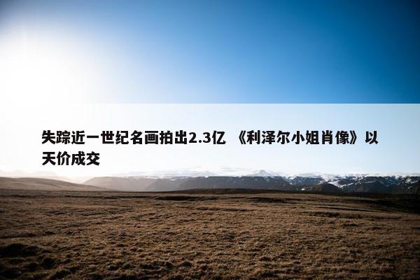 失踪近一世纪名画拍出2.3亿 《利泽尔小姐肖像》以天价成交