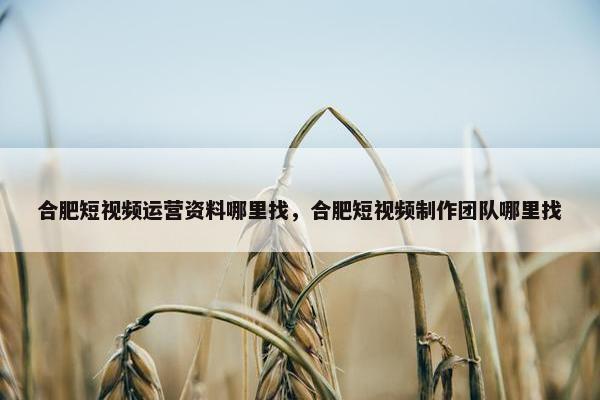 合肥短视频运营资料哪里找，合肥短视频制作团队哪里找