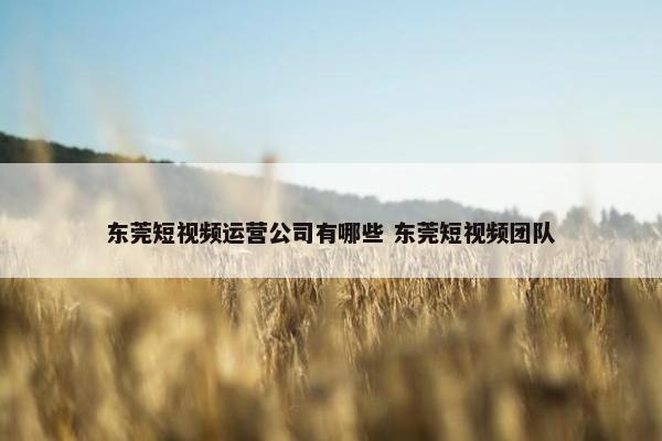 东莞短视频运营公司有哪些 东莞短视频团队