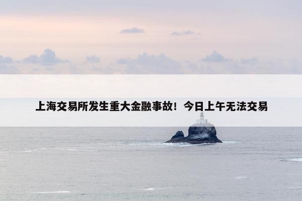 上海交易所发生重大金融事故！今日上午无法交易