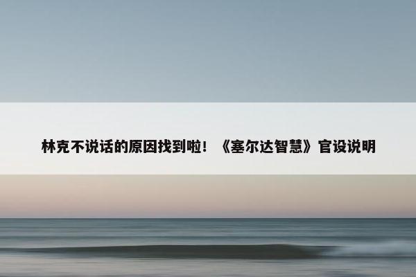 林克不说话的原因找到啦！《塞尔达智慧》官设说明