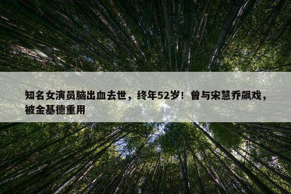 知名女演员脑出血去世，终年52岁！曾与宋慧乔飙戏，被金基德重用