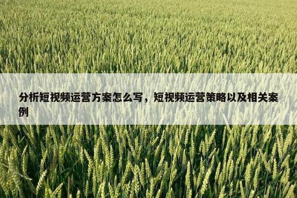 分析短视频运营方案怎么写，短视频运营策略以及相关案例