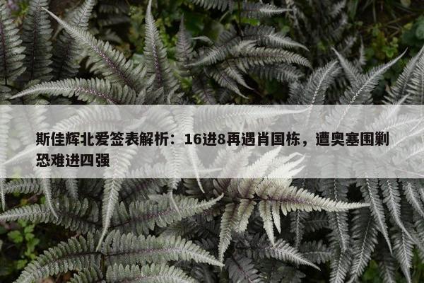 斯佳辉北爱签表解析：16进8再遇肖国栋，遭奥塞围剿恐难进四强