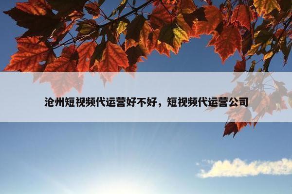 沧州短视频代运营好不好，短视频代运营公司