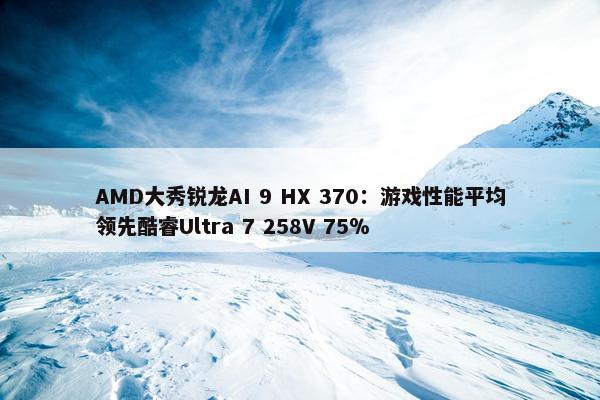 AMD大秀锐龙AI 9 HX 370：游戏性能平均领先酷睿Ultra 7 258V 75％