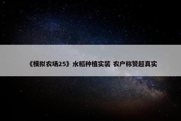 《模拟农场25》水稻种植实装 农户称赞超真实