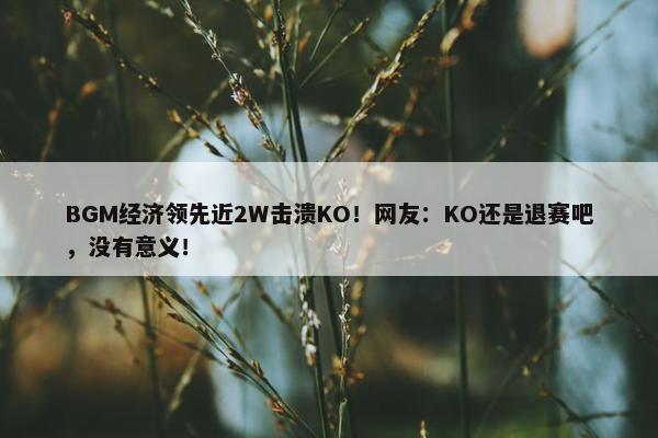 BGM经济领先近2W击溃KO！网友：KO还是退赛吧，没有意义！