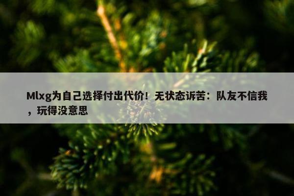 Mlxg为自己选择付出代价！无状态诉苦：队友不信我，玩得没意思