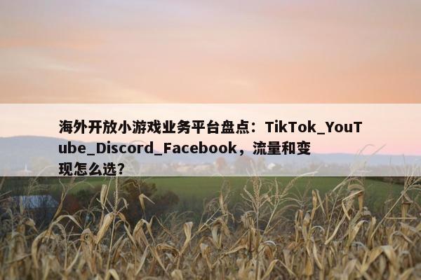 海外开放小游戏业务平台盘点：TikTok_YouTube_Discord_Facebook，流量和变现怎么选？