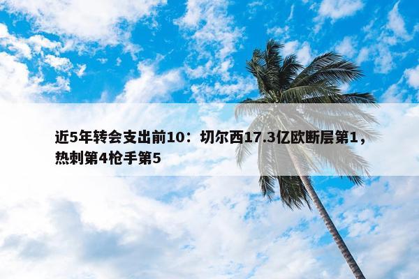 近5年转会支出前10：切尔西17.3亿欧断层第1，热刺第4枪手第5