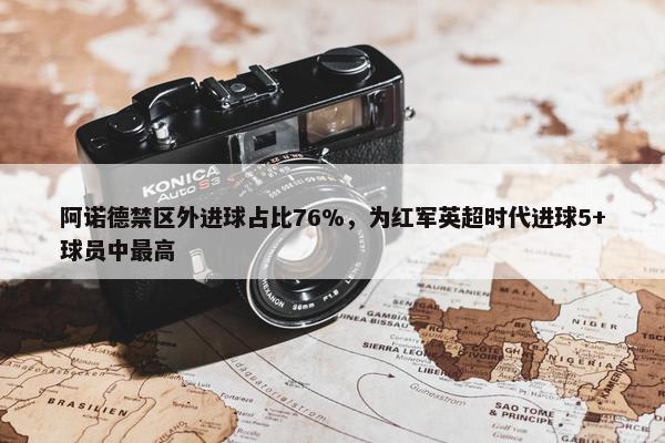 阿诺德禁区外进球占比76%，为红军英超时代进球5+球员中最高