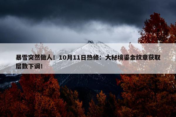 暴雪突然做人！10月11日热修：大秘境鎏金纹章获取层数下调！