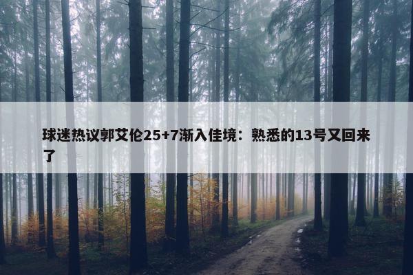 球迷热议郭艾伦25+7渐入佳境：熟悉的13号又回来了