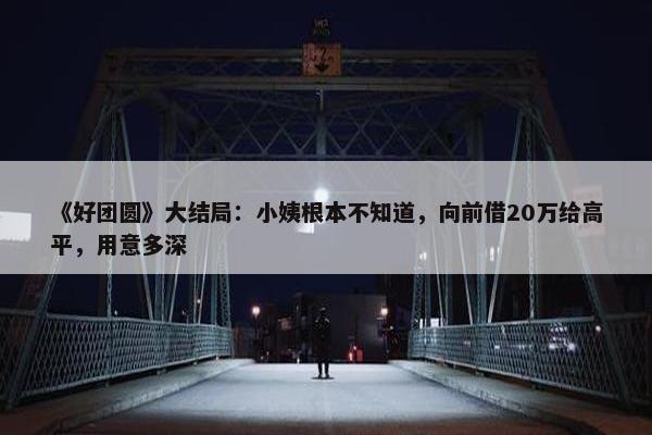 《好团圆》大结局：小姨根本不知道，向前借20万给高平，用意多深