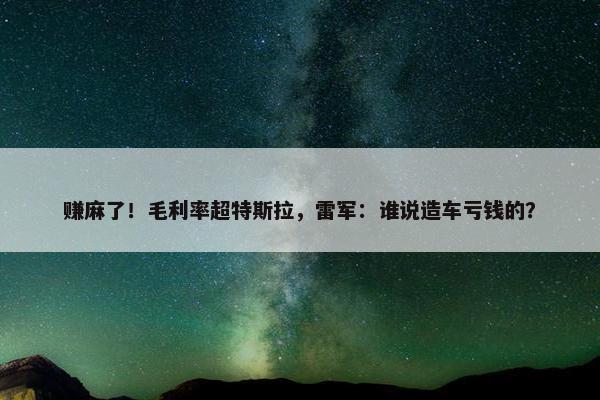 赚麻了！毛利率超特斯拉，雷军：谁说造车亏钱的？