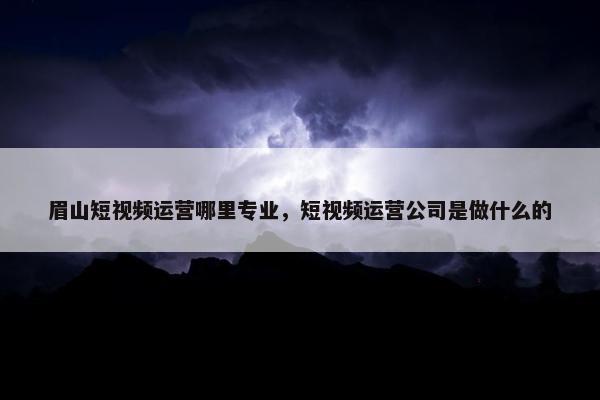 眉山短视频运营哪里专业，短视频运营公司是做什么的