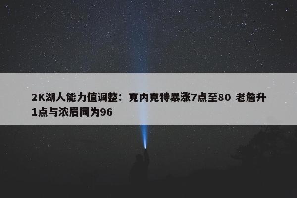 2K湖人能力值调整：克内克特暴涨7点至80 老詹升1点与浓眉同为96