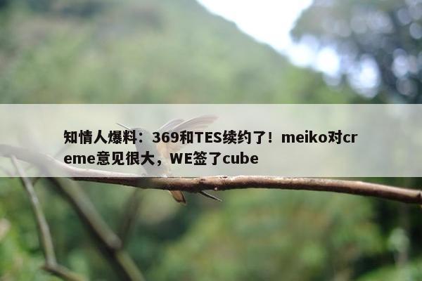 知情人爆料：369和TES续约了！meiko对creme意见很大，WE签了cube