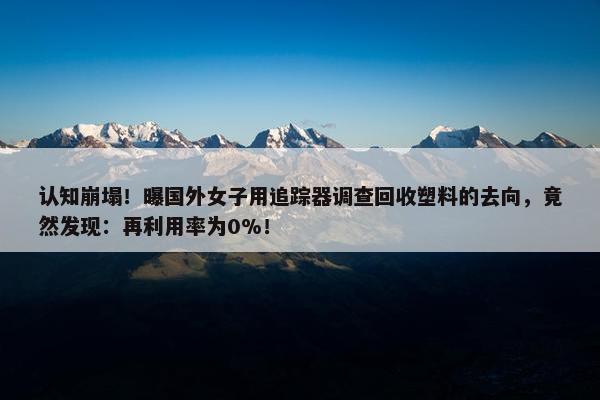 认知崩塌！曝国外女子用追踪器调查回收塑料的去向，竟然发现：再利用率为0%！